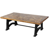 Rectangular Reclaimed Wood Rustic Parquet Cast Iron Double Base Coffee Table Nutte